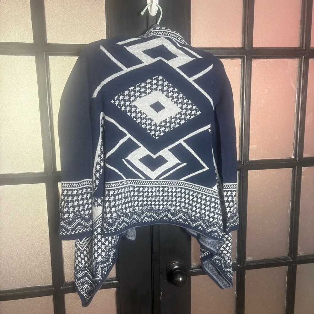 Dana Buchman Navy Cream Geometric Open Front Cardigan Small